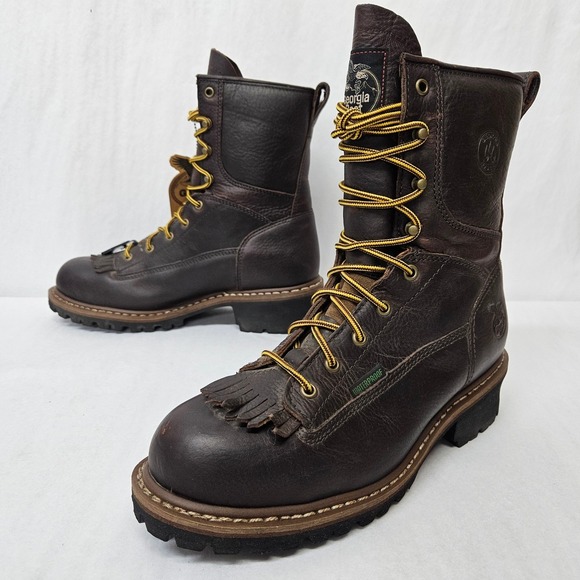 Georgia Boot Logger Work Boots Waterproof Steel Toe G7313 Brown Leather Mens 8.5 main image 2